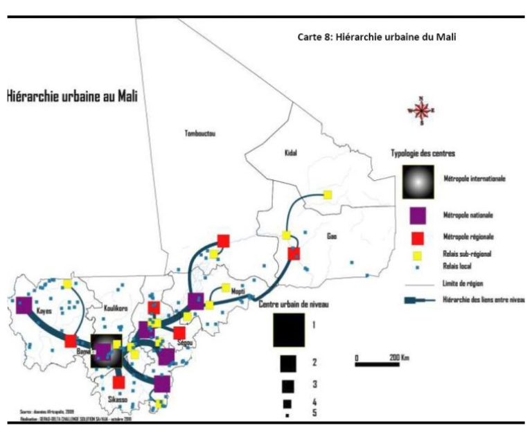 Hiérarchie urbaine du Mali 				